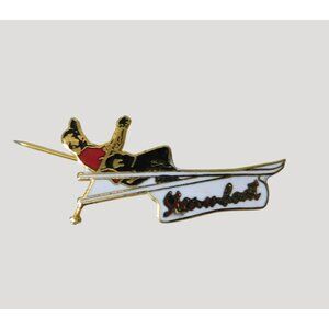 Vintage Steamboat Enamel Pin Skier Design Gold Tone 1.5 Inches